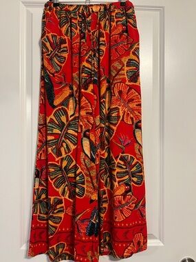 Christian Siriano Red Tropical Wide Leg Pants